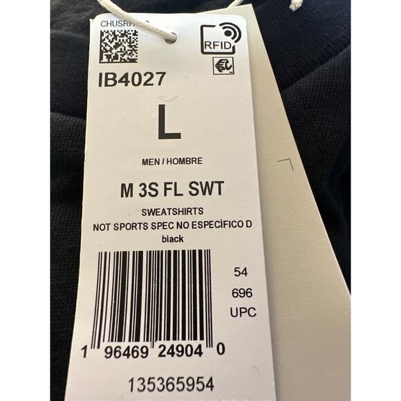 adidas Essentials Fleece 3-Stripes Sweatshirt 'Black' IB4027 Mens Size Large New - Picture 4 of 4